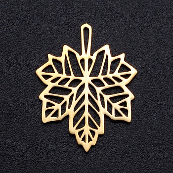 Autumn Theme 201 Stainless Steel Filigree Joiners Links, Laser Cut, Maple Leaf , Golden, 23x18x1mm