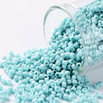 TOHO Round Seed Beads, Japanese Seed Beads, (413F) Turquoise Opaque Rainbow Matte, 11/0, 2.2mm, Hole: 0.8mm, about 1110pcs/10g