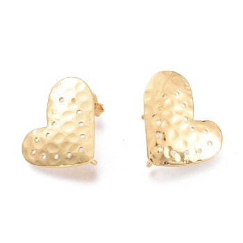 Brass Stud Earring Findings,  with Ear Nuts, Earring Backs & Loop, Heart, Real 18K Gold Plated, 20x18x1mm, Hole: 2.3mm, Pin: 0.8mm