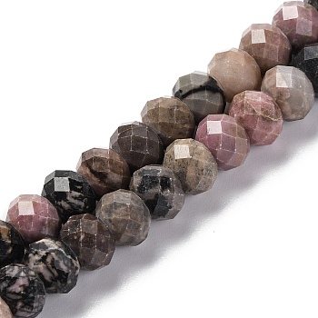 Natural Rhodonite Beads Strands, Faceted, Rondelle, 8x6mm, Hole: 1mm, about 63~64pcs/strand, 14.96''~15.35''(38~39cm)