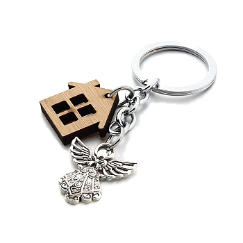 Wood Keychain for Women, Angle, House, 7x4cm