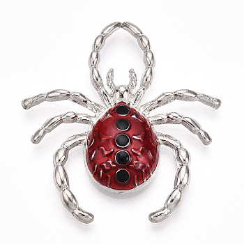 Rack Plating Alloy Enamel Pendants, Cadmium Free & Nickel Free & Lead Free, Spider Charms, Platinum, 40x37.5x6mm, Hole: 13.5x9mm