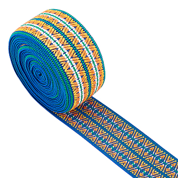 Ethnic Style Embroidery Flat Nylon Elastic Rubber Cord/Band, Webbing Garment Sewing Accessories, Rhombus Pattern, Orange, 52mm, 5yards/bag