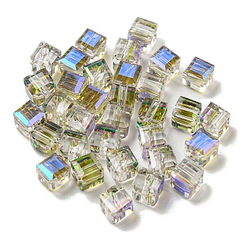 Electroplate Glass Beads, Faceted, Cube, WhiteSmoke, 5.5x5.5x5.5mm, Hole: 1.5mm, 100pcs/bag