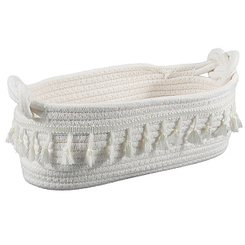 Cotton Rope Woven Storage Basket, for Home Decor Bedroom Nursery Livingroom Entryway, White, 320x175x105mm