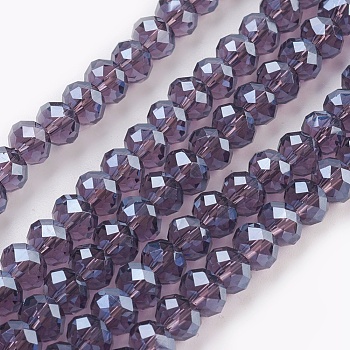 Electroplate Glass Beads Strands, Pearl Luster Plated, Faceted, Rondelle, DarkSlate Blue, 6x4~5mm, Hole: 0.8~1mm, about 85~88pcs/strand, 16.1~16.5 inch(41~42cm)
