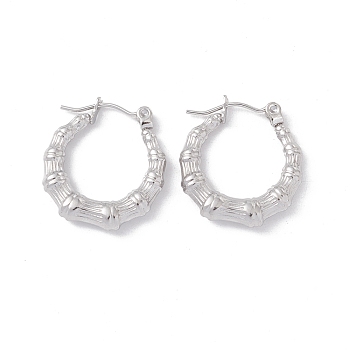 Non-Tarnish 304 Stainless Steel Bamboo Chunky Hoop Earrings for Women, Stainless Steel Color, 21x19.5x4mm, Pin: 0.6mm