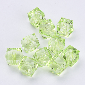 Transparent Acrylic Beads, Faceted, Cube, Lawn Green, 8x8x7.5mm, Hole: 1.6mm, about 1730pcs/500g
