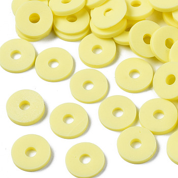 Eco-Friendly Handmade Polymer Clay Beads, Disc/Flat Round, Heishi Beads, Champagne Yellow, 8x0.5~1mm, Hole: 2mm, about 13000pcs/1000g