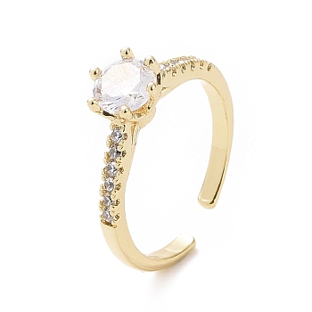 Clear Cubic Zirconia Diamond Open Cuff Ring, Brass Jewelry for Women, Golden, US Size 6 3/4(17.1mm)