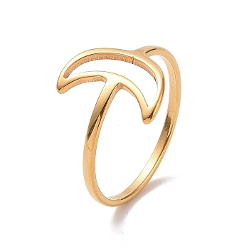 Ion Plating(IP) 201 Stainless Steel Crescent Moon Finger Ring, Hollow Wide Ring for Women, Golden, US Size 6 1/2(16.9mm)