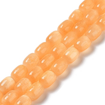 Natural Selenite Beads Strands, Dyed, Drum, Orange, 12x8mm, Hole: 1mm, about 32pcs/strand, 15.51~15.55 inch(39.4~39.5cm)