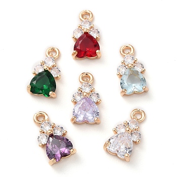 K9 Glass Charms, with Light Gold Tone Brass Findings and Rhinestone, Heart Charms, Mixed Color, 13x7x4mm, Hole: 1.2mm