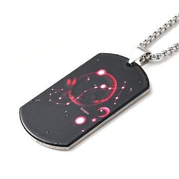 201 Stainless Steel Rectangle with Constellations Pendant Necklace for Women, Scorpio, 23.74 inch(60.3cm)