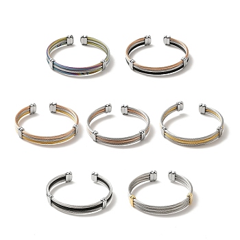 304 Stainless Steel Triple Layer Twist Rope Open Cuff Bangle for Women, Mixed Color, Inner Diameter: 2 inch(5cm)