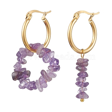 Natural Mixed Gemstone Chips Asymmetrical Earrings(EJEW-JE05707)-4