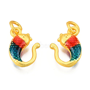 Matte Gold Color Red Fish Alloy+Enamel Charms