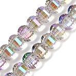 Electroplate Transparent Glass Beads Strands, Pumpkin, Faceted, Thistle, 8x6mm, Hole: 1.2mm, about 78~81pcs/strand, 18.50''(47cm)(EGLA-B011-08A-HR03)