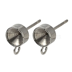 Non-Tarnish 201 Stainless Steel Stud Earring Settings, with Loop and 304 Stainless Steel Pins, Stainless Steel Color, Fit for 6mm rhinestone, 6mm, Hole: 2mm, Pin: 0.8mm(STAS-S041-08)