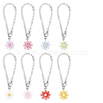 Daisy Flower Opaque Resin Cup Pendant Decorations, with Brass Cable Chain and Alloy Lobster Claw Clasps, Mixed Color, 162mm, 8 colors, 2pcs/color, 16pcs/set(HJEW-AB00521)