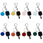8Pcs 8 Colors Sport Theme Plastic Keychains, Pickleball with Pickleball Racket, with Lobster Claw Clasps, Platinum, Mixed Color, 118mm, 1pc/color(KEYC-SP0001-72)