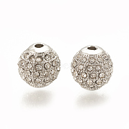 Alloy Bead, with Rhinestone, Round, Crystal, Platinum, 9.5x9.5mm, Hole: 1.5mm(PALLOY-S066-01D)