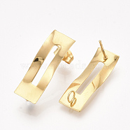 304 Stainless Steel Stud Earring Findings, with Loop and Ear Nuts/Earring Backs, Rectangle, Golden, 24.5x8mm, Hole: 2.5mm, Pin: 0.7mm(STAS-S079-53A)