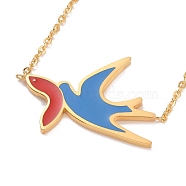 Colorful Enamel Swallow and Fish Pendant Necklace, 304 Stainless Steel Jewelry for Women, Golden, 18.82 inch(47.8cm)(NJEW-G019-01G)
