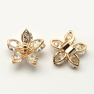 Flower Alloy Slide Charms, For Hair Band and Hair Tie Decoration, with Cubic Zirconia and Brass Clasps Findings, Light Gold, 18x18x11mm, Hole: 7mm(ZIRC-R007-002C-03)