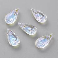 Embossed Glass Rhinestone Pendants, Teardrop, Faceted, Crystal Shimmer, 14x7x4mm, Hole: 1.2mm(GLAA-J101-06A-001SI)