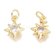 Brass Micro Pave Clear Cubic Zirconia Charms, with Jump Ring, Star, Golden, 10.5x7.5x2.5mm, Hole: 1.5mm, Jump Rings: 3.5x0.8mm(X-KK-M206-38G)