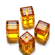 Imitation Austrian Crystal Beads, Grade AAA, Faceted, Cube, Orange, 5~5.5x5~5.5x5~5.5mm(size within the error range of 0.5~1mm), Hole: 0.7~0.9mm(SWAR-F074-6x6mm-08)