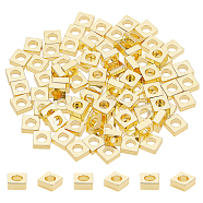 100Pcs Brass Spacer Beads, Long-Lasting Plated, Square, Real 14K Gold Plated, 4x4x1.5mm, Hole: 2mm(KK-BC0012-54A)