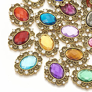 Alloy Acrylic Rhinestone Cabochons, with Rhinestone, Faceted, Oval, Antique Golden, Mixed Color, 31x27x5mm(X-RB-N050-01-24AG)