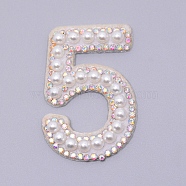 Imitation Pearls Patches, Iron/Sew on Appliques, with Glitter Rhinestone, Costume Accessories, for Clothes, Bag Pants, Number, Num.5, 45x29.5x4.5mm(DIY-WH0190-89I)