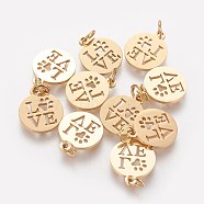 304 Stainless Steel Pendants, Flat Round with Word Love, Golden, 14x12x1mm, Hole: 3mm(STAS-Q201-T450G)
