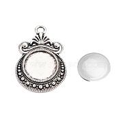 Pendant Making Sets, with Alloy Pendant Cabochon Settings and Glass Cabochons, Flat Round, Cadmium Free & Lead Free, Antique Silver, 28x19x2mm, Hole: 2.5mm, Tray: 12mm, 11.5~12x4mm(DIY-X0288-17AS-RS)