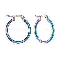 304 Stainless Steel Hoop Earrings, Hypoallergenic Earrings, Ring Shape, Rainbow Color, 12 Gauge, 24~26x2mm, Pin: 0.7~1.3x0.68mm(EJEW-F105-10M)