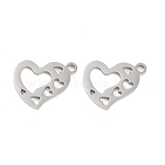 316 Stainless Steel Charms, Heart Charm, Laser Cut, Stainless Steel Color, 12x14.5x1mm, Hole: 1.5mm(STAS-C096-12F-P)