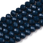 Opaque Solid Color Glass Beads Strands, Faceted, Rondelle, Medium Blue, 3.5x3mm, Hole: 0.4mm, about 113~115pcs/strand, 32~33cm(EGLA-A034-P3mm-D16)