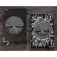 3D Embossed PU Leather Notebook, A5 Sun & Tree of Life Pattern Journal, for School Office Supplies, Antique Silver, 215x145mm(OFST-PW0009-003C)