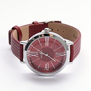 Alloy PU Leather Waterproof Japanese PC Movement Mechanical Wristwatches, with Stainless Steel Clasps, Red, 225x14mm, Watch Head: 41x38x10mm, Watch Face: 30mm(X-WACH-F007-07C)