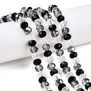 Transparent Glass Beads Strands, Faceted, Rondelle, Black, 8x6.5mm, Hole: 1mm, about 64~66pcs/strand, 15.55~16.8''(39.5~42cm)(GLAA-T023-09B)