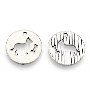 Tibetan Style Alloy Pendants, Cadmium Free & Lead Free, Flat Round with Dog, Antique Silver, 19.5x1.5mm, Hole: 1.8mm(PALLOY-T075-192AS)