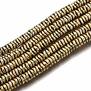Electroplate Non-magnetic Synthetic Hematite Beads Strands, Flat Round/Disc, Heishi Beads, Real 18K Gold Plated, 4x1.5mm, Hole: 1mm, about 300pcs/strand, 15.94 inch(40.5cm)(G-T114-55G)