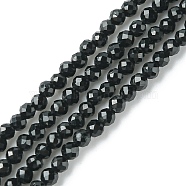Natural Black Tourmaline Beads Strands, Faceted, Round, 2mm, Hole: 0.6m, about 185pcs/strand, 15.20~15.43 inch(38.6~39.2cm)(G-F748-Y01-01)