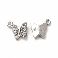 316 Surgical Stainless Steel with Crystal Rhinestone Pendants, Butterfly Charms, Stainless Steel Color, 11.5x9x2.5mm, Hole: 1mm(STAS-G305-05P)