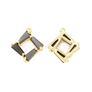 Black Glass Pendnants, with Brass Findings, Rhombus Charms, Real 18K Gold Plated, 15x13.5x4mm, Hole: 0.9mm(KK-P228-43G)