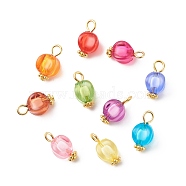 Transparent Acrylic Pendants, Bead in Bead, with Iron Finding, Oval Pattern, 14x7x7mm, Hole: 2mm(PALLOY-JF01834-01)