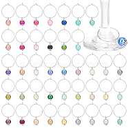 Baking Painted Pearlized Glass Pearl Wine Glass Charms, with 316 Surgical Stainless Steel Hoop Earrings Findings, Round, Mixed Color, 43mm, 40 colors, 1pc/color, 40pcs/set(AJEW-AB00190)